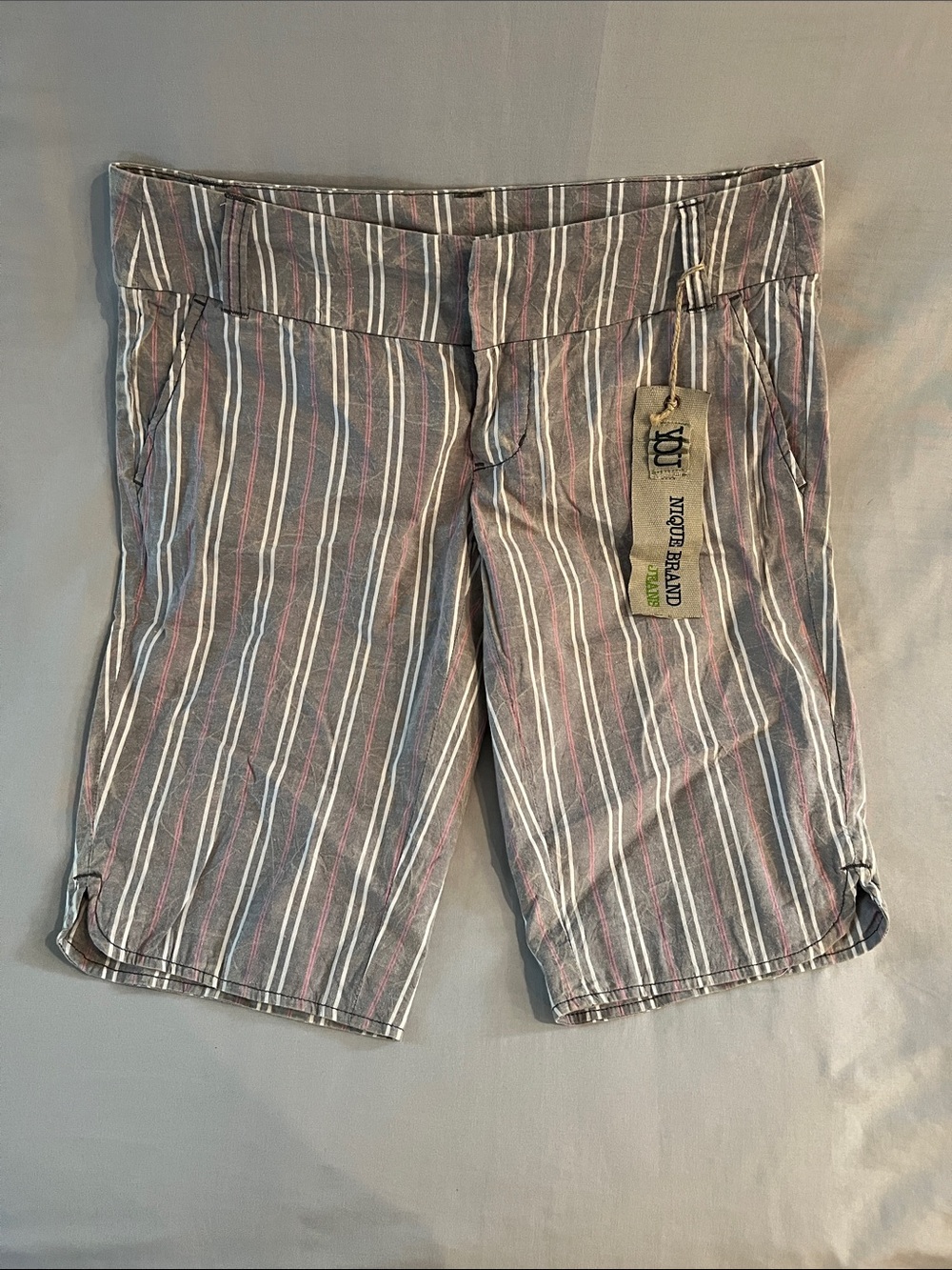Younique Striped Gray Shorts with Pink & White Pinstripes
